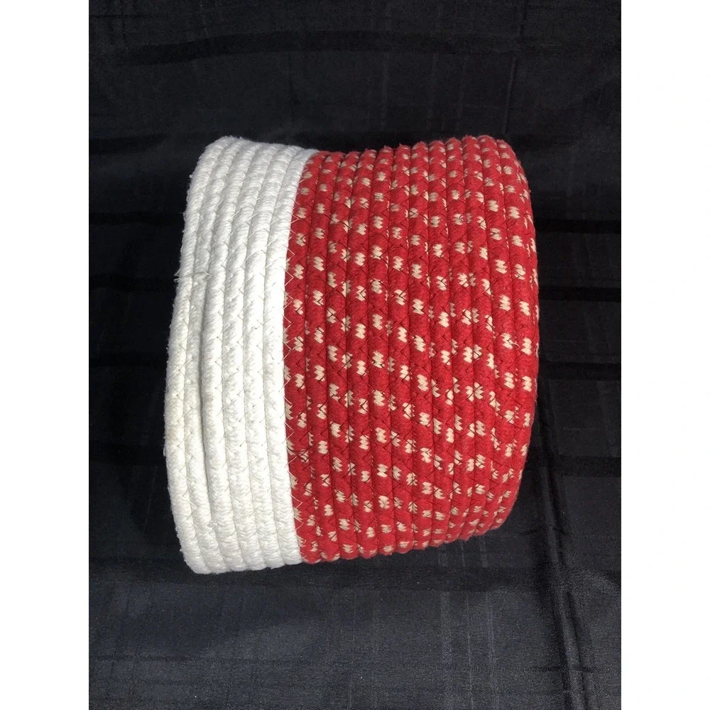 Christmas Basket - Woven Fabric in Red and White